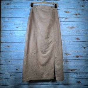 Vintage Proportion Petites Conrad C Caramel Faux Suede Pencil Skirt w Slit Sz 12